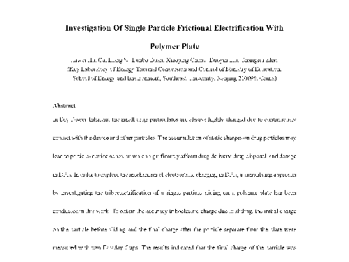 Investigation Of Single Particle Frictional Electrification With Polymer Plate