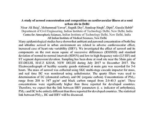 A study of aerosol concentration and composition on cardiovascular illness at a semi urban site in Delhi