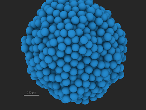Rendering of an Iron Nanoparticle Consisting of 1241 Atoms Simulated Using Molecular Dynamics